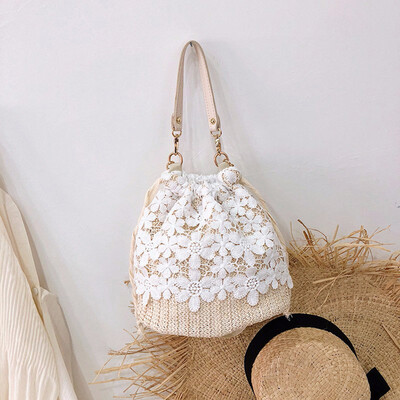 

Tailored Women Beach Flower Straw Bucket Bag Burlap Square Bag Messenger Bag