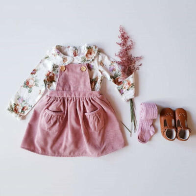 

Princess Toddler Kids Baby Clothes Long Sleeve Flower TopsBib Dress Outfits Set