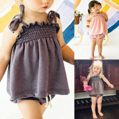 

Toddler Kid Baby Girl Cotton Sling Tops Shorts Pants 2PCS Outfits Clothes Summer