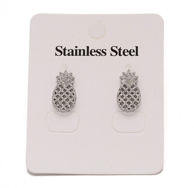 

304 Stainless Steel Textured Ear Studs Pineapple Stainless Steel Color 145x8mm Pin 08mm