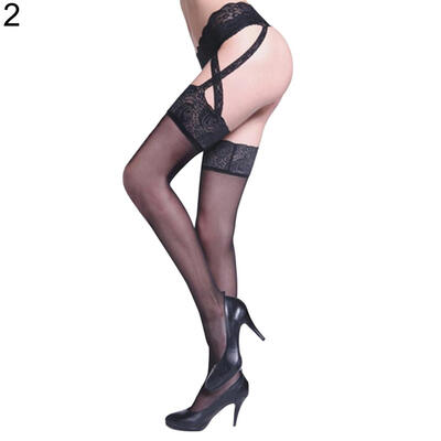 

Womens Sexy Garter Thigh High Stockings Lace Patchwork Over the Knee Socks