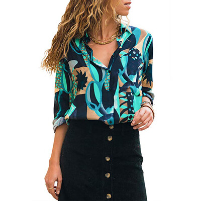 

Starmoon Women V Neck Floral Print Button Down Long Sleeve T Shirts Casual Blouses Tops