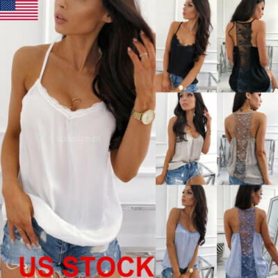 

Women Summer Tank Tops Lace Sexy Vest Fashion Camisole Sleeveless Casual T-Shirt