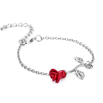 

Valentines Day Red Rose Simple Woman Ladies Bracelet Plant Female Lovers Bracelets For Girlfriend Gifts