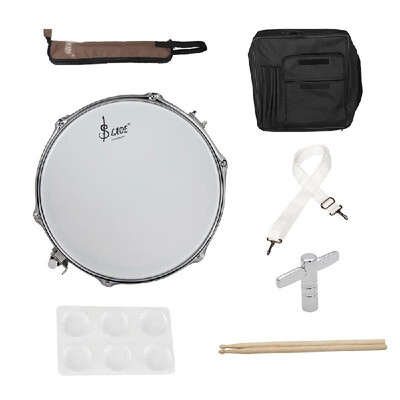 

14" Snare Drum Kit Stainless Steel Drum Body PVC Drum Head with Drum Bag Strap Drumsticks Drumstick Bag Drum Damper Gel Pads