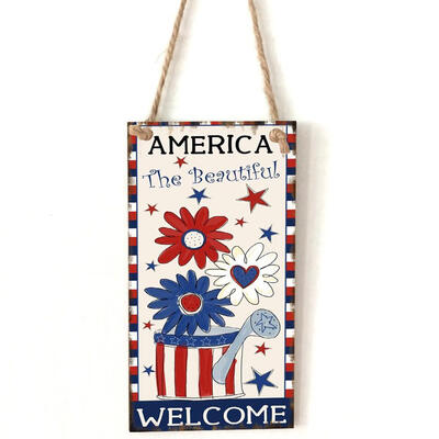 

Wooden Rectangle Hanging Flower Letters Sign Board Independence Day Decor C
