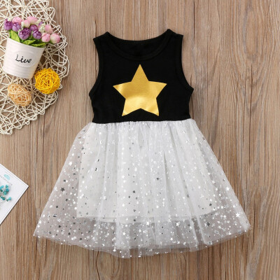 

Children Kids Baby Girls Sleeveless Stars Print Princess Vest Gauze Dress