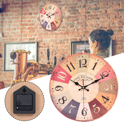 

Vintage Silent Colorful Wooden Decorative Round Wall Clock