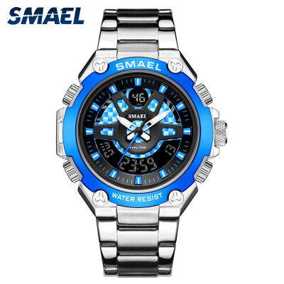 

SMAEL 1383 30m Waterproof Quartz Wristwatch Dual Display Mens Sports Watch With Stainless Steel Strap