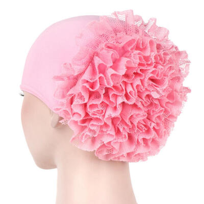 

Solid Color Lace Flower Women Muslim Hijab Turban Arabic Head Scarf Cap Hat
