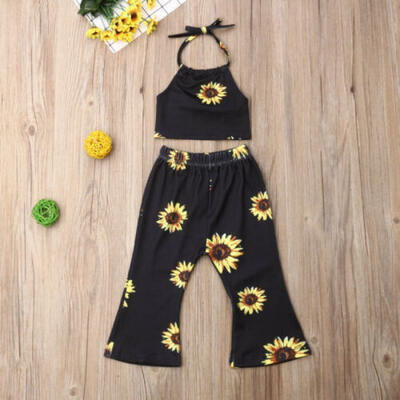 

UK Toddler Baby Girl Clothes Sunflower Halter Vest TopsPants 2PCS Outfits Set