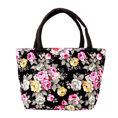 

Lovely Flower Printed Female Bags Small Canvas Handbag Portable Lunch Bag