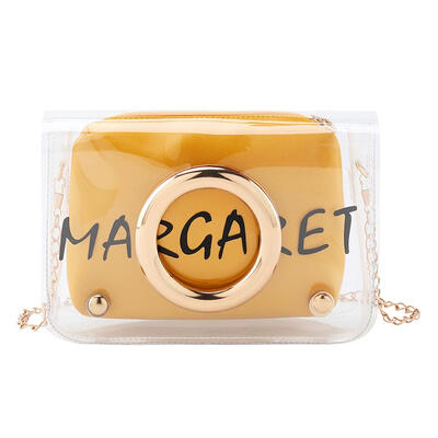

2pcsset Letter Print Clear Shoulder Handbags PVC Women Crossbody Clutch