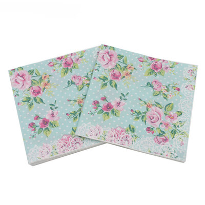 

5Packs 100Pcs Rose Flowers Plants Color Print Party Handkerchief Tissue Napkin