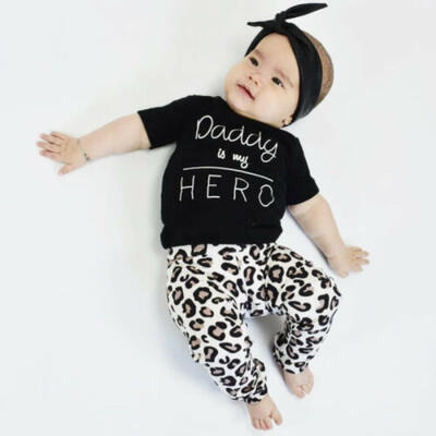 

UK Newborn Infant Baby Girls 3PCS "Daddy is my Hero" Clothes Tops Pants Outfits