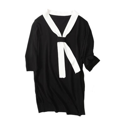 

Solid Color Knitted Tops Women V-neck Short Sleeve Lace OL Tees T-shirts