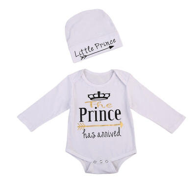 

2017 Newborn Baby Boy Prince Romper Bodysuit Cotton Clothes Outfits 2PCS Set 0-24M