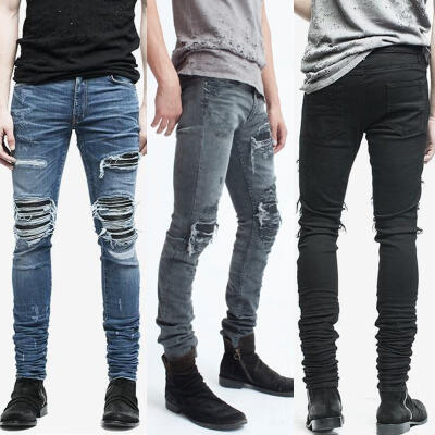 

Fashion Men&39s Distressed Ripped Trousers Destroyed Wash Denim Zipper Ankle Skinny Jeans Pants