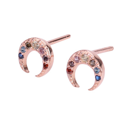 

Women Earring Jewelry Fine Jewelry Rhinestone Elegant Earring With Colorful Moon Shape Stud Sliver Color