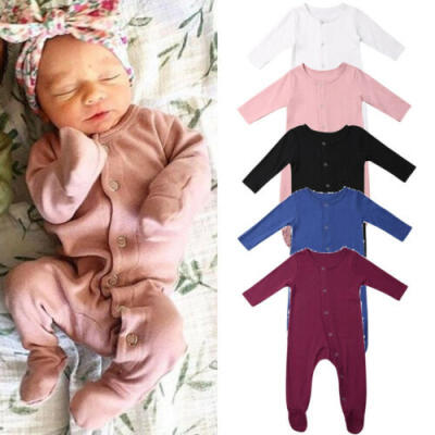 

US Newborn Baby Girl Boy Long Sleeve Solid Romper Jumpsuit Outfits Clothes 0-24M