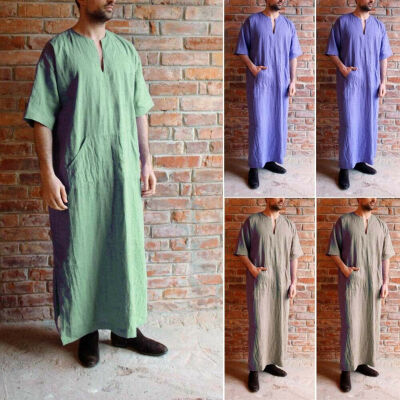 

Arab Mens Thobe Kaftan Islamic Traditional Jubba Daffah Robe Muslim Abaya Maxi