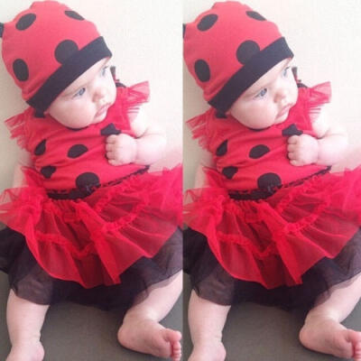 

Cute Ladybug Tutu Party Dress Newborn Baby Girl Sleeveless RomperHat 2Pcs Set