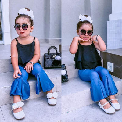 

Toddler Kid Baby Girl Clothes Outfits Sling Shoulder Top Denim Pants Trousers