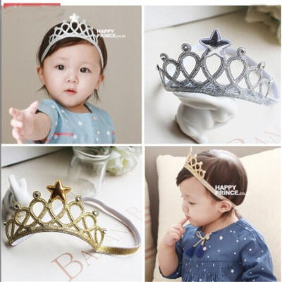 

Girl Baby Hair Accessories Princess Tiaras Crowns Headband Elastic Birthday Gold