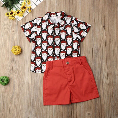 

Baby Boy Christmas Outfits Kids Santa Claus Shirt & Shorts Pants Xmas Clothes