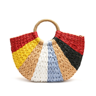 

New Semi-circle Fashion Braided BauNu Handmade Tide of BauNu Beach Bag with One Shoulder&Oblique Slip for Seaside Holiday