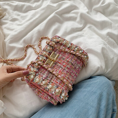 

Summer fresh small bag female 2019 new popular girl woolen shoulder bag casual woven chain Messenger bag