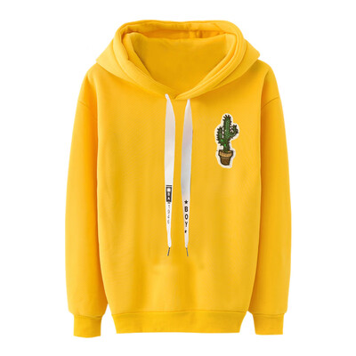 

Women Autumn Winter Velvet Cactus Embroidery Sweatshirts Cotton Warm Loose Plush Long Sleeved Wild Casual Hoodies Tops