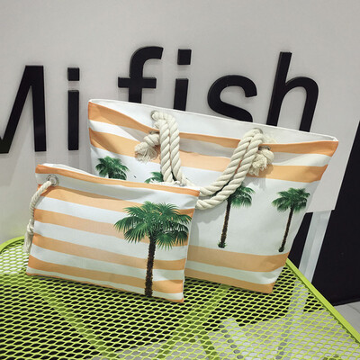 

Tailored Fashion Ladies Canvas Holiday Wind Beach Shoulder Bag Clutch Bag Two-Piece