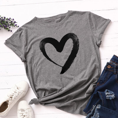 

Oversized  Cotton T shirt Women Summer Round Neck Short Sleeve Lover Hearted T-shirt Harajuku Couple Tops