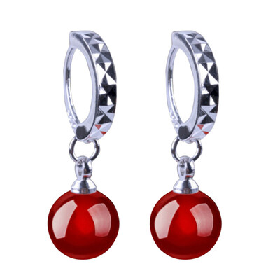 

Fashion Faux BlackRed Agate Women Party Dangle Drop Leaverback Earrings
