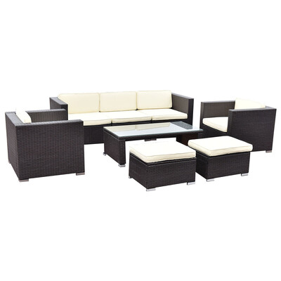 

8 pcs Outdoor Patio Rattan Wicker Cushioned Furniture Set