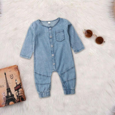 

UK Toddler Baby Boy Girl Clothes Denim Romper Bodysuit Jumpsuit Autumn Outfit