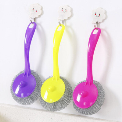 

Dishwashing Brush Hanging Cleaning Brush Creative Long Handle Steel Ball Brush Practical Kitchen Cleaning Brush Steel Wire