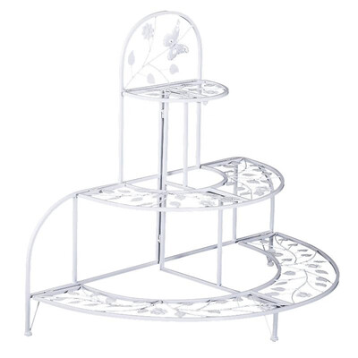 

3 3 Tier Metal Butterfly&Leaf Outdoor Potted Plant Stand - White