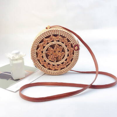 

Tailored Circle Handwoven Bali Round Retro Rattan Straw Beach Bag Crossbody