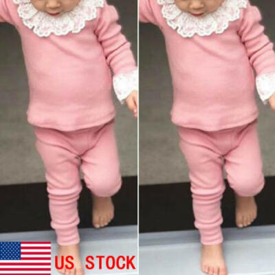 

US Toddler Kids Baby Girls Clothes Lace Ruffle Top T-shirt Pants Leggings Outfit