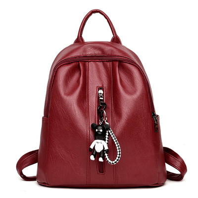 

Double shoulder bag female fashion student leisure Korean version travel backpack simple soft leather lady bag tide