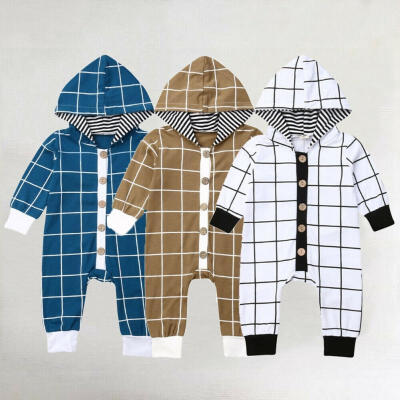 

Newborn Infant Baby Boy Jumpsuit with Hooded Button Down Romper Fall Winter Clothes