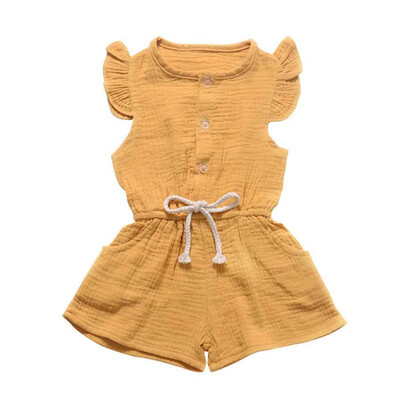 

Infant Baby Flare Sleeve Solid Print Bodysuit Kids Girls Jumpsuit Overalls Newborn Clothes