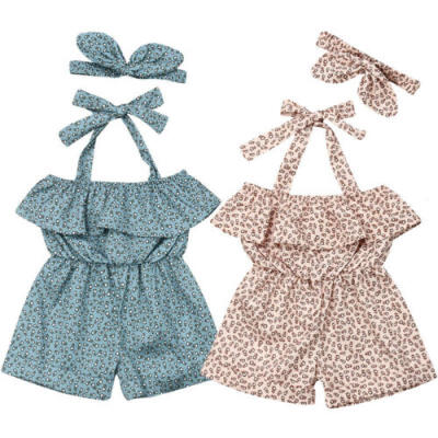 

2PCS Säuglingsbaby-Blumenspielanzug-Bodysuit-OverallStirnband-Kleidungs-Outfits