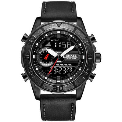 

SMAEL 1411 Outdoor Sports Watch Waterproof Wristwatch With Leather Strap Multifunctional Digital Male Watches