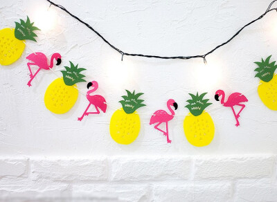 

FUNNYBUNNY Felt Banner Flamingo Pineapple Party Decorations Monstera Palm Leaves Luau Tropical Jungle Beach Safari PartySupplies