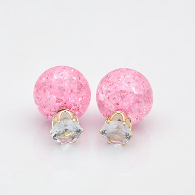 

Acrylic Crackle Ball Double Sided Ear Studs with Iron Finding&Crystal Rhinestone PearlPink Ball 15mm Pin 05mm