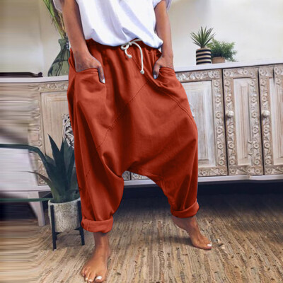 

The Fashion Womens Casual Pockets Solid Cotton-Blend Vintage Pants