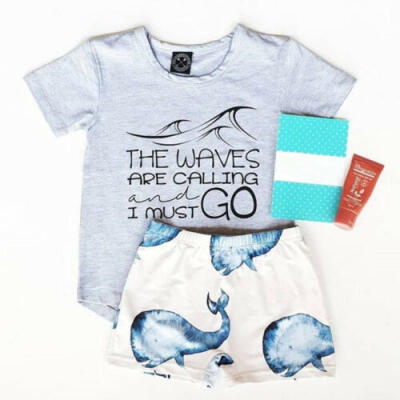 

Newborn Kids Boy Clothes Short Sleeve Tops T-ShirtShark Shorts Pants Outfit Set